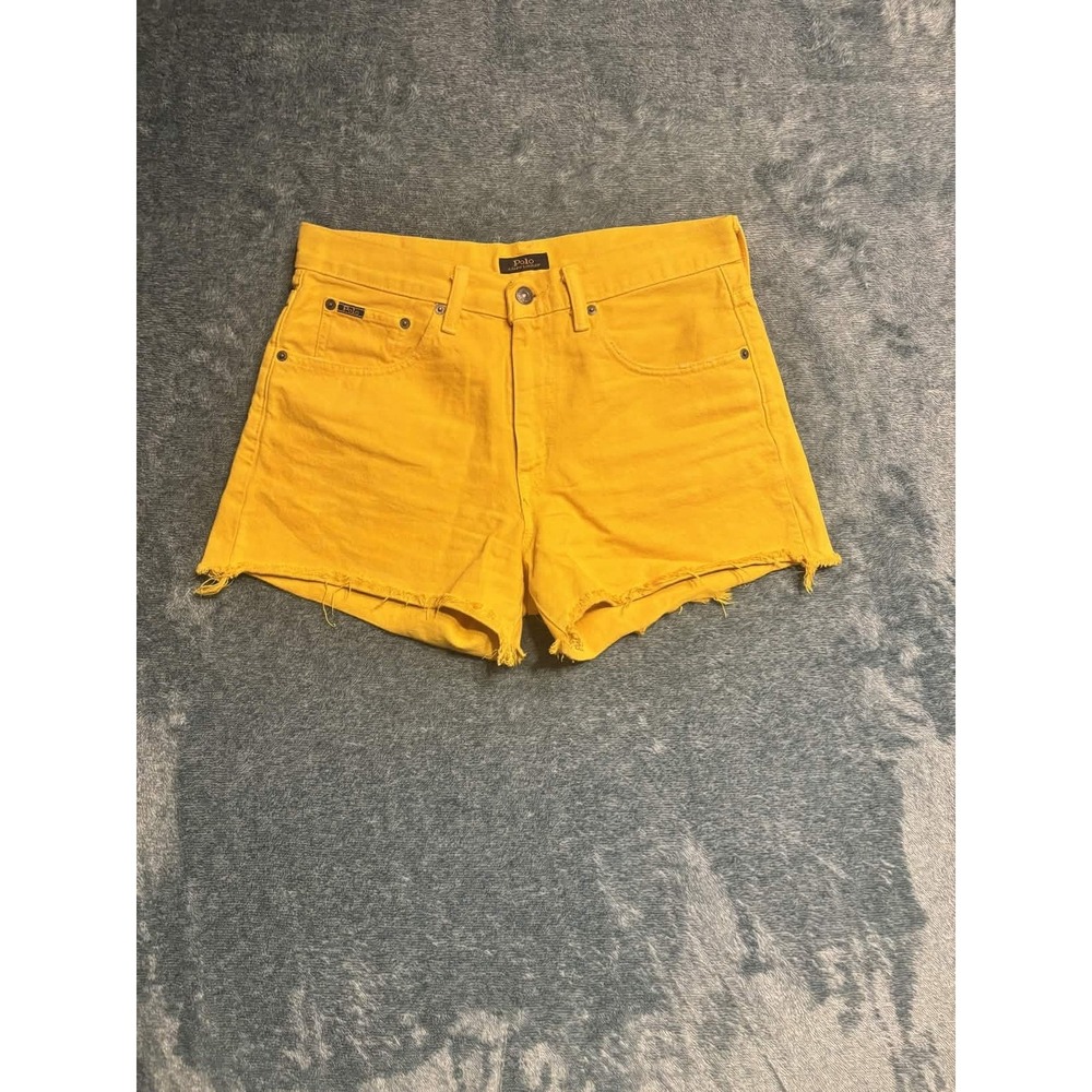 Polo Ralph Lauren Crosby Relaxed Short Womens 27 Yellow Denim Cut Off Frayed